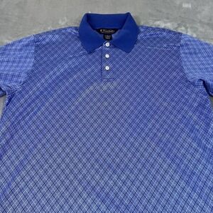 Brooks Brothers Polo Shirt Mens Medium Blue Diamond Check Double Mercerized Golf